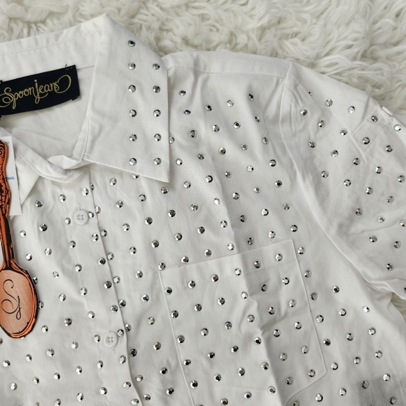 Spoon Jeans Embellished Button Front Crop top. Size Medium. New. - Picture 3 of 7